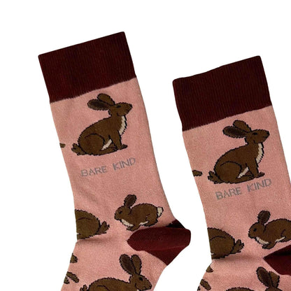Barekind NZ Save the Hares bamboo socks for adults, featuring a natural hare print and comfortable design.