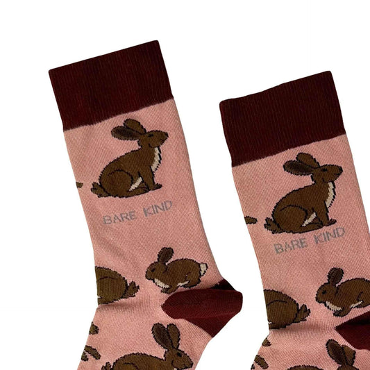 Barekind NZ Save the Hares bamboo socks for adults, featuring a natural hare print and comfortable design.