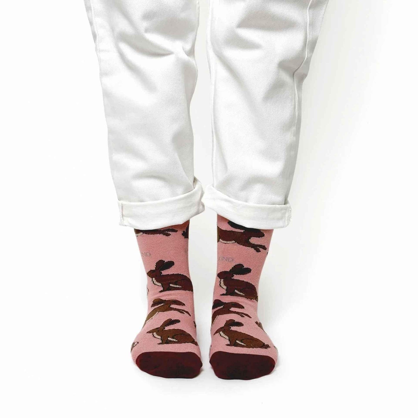 Barekind NZ Save the Hares bamboo socks for adults, featuring a natural hare design and soft, eco-friendly bamboo material.