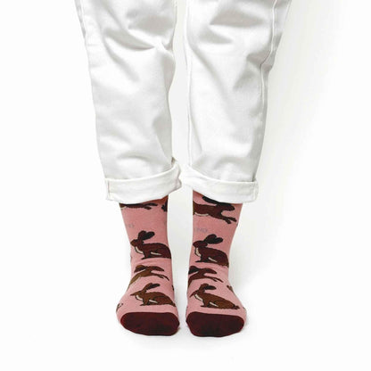 Barekind NZ Save the Hares bamboo socks for adults, featuring a natural hare design and soft, eco-friendly bamboo material.