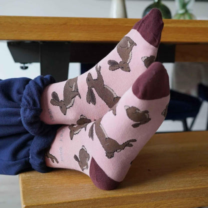 Barekind NZ bamboo socks for adults featuring a Save the Hares design, made from eco-friendly bamboo material.