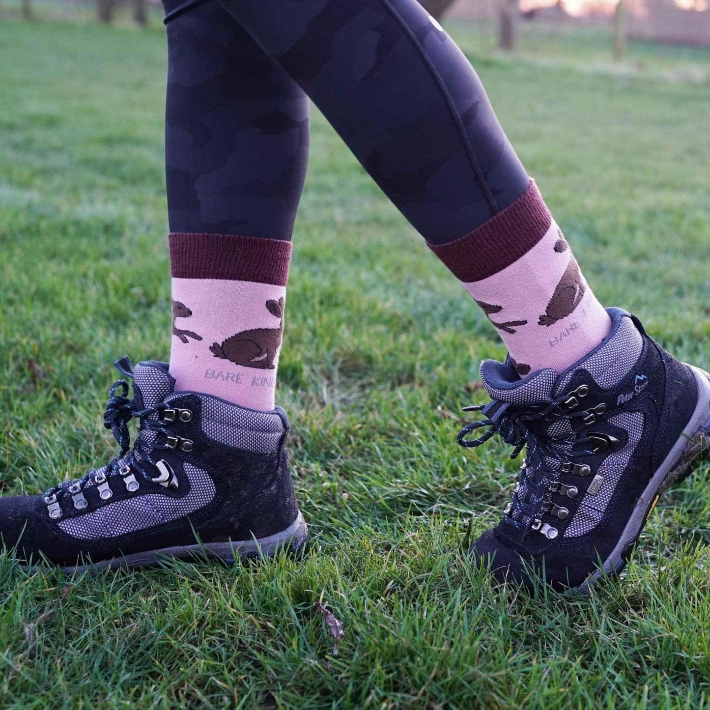 Barekind NZ bamboo socks featuring hare illustrations, designed for adults, showcasing soft, eco-friendly bamboo material.