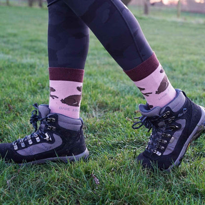 Barekind NZ bamboo socks featuring hare illustrations, designed for adults, showcasing soft, eco-friendly bamboo material.