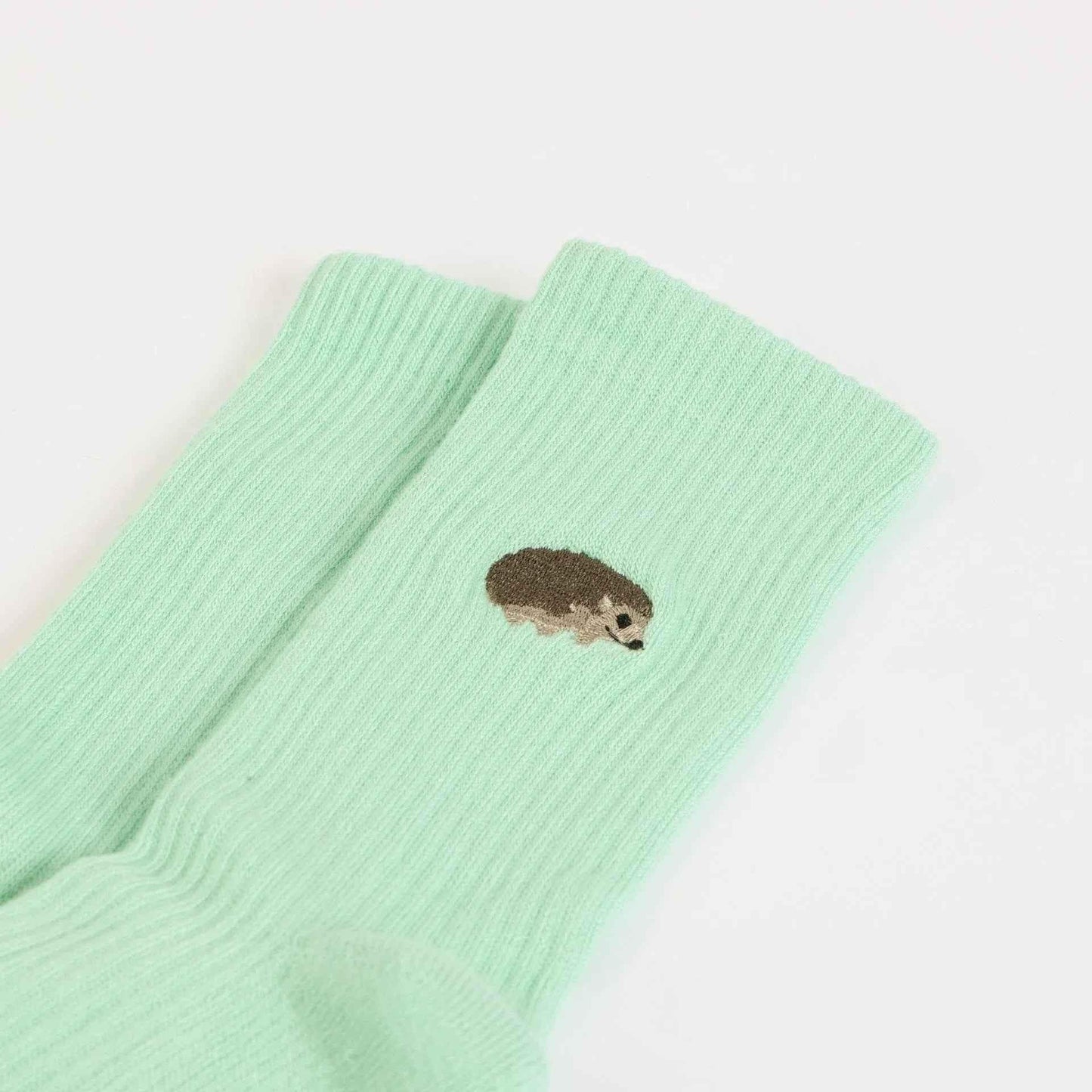 Barekind NZ Save the Hedgehog ribbed bamboo socks for adults, showcasing soft, eco-friendly sock design and natural textures.