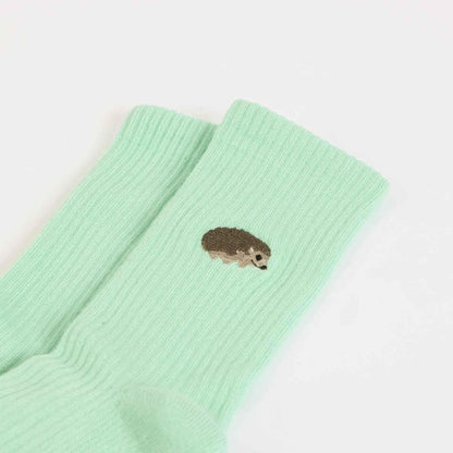 Barekind NZ Save the Hedgehog ribbed bamboo socks for adults, showcasing soft, eco-friendly sock design and natural textures.