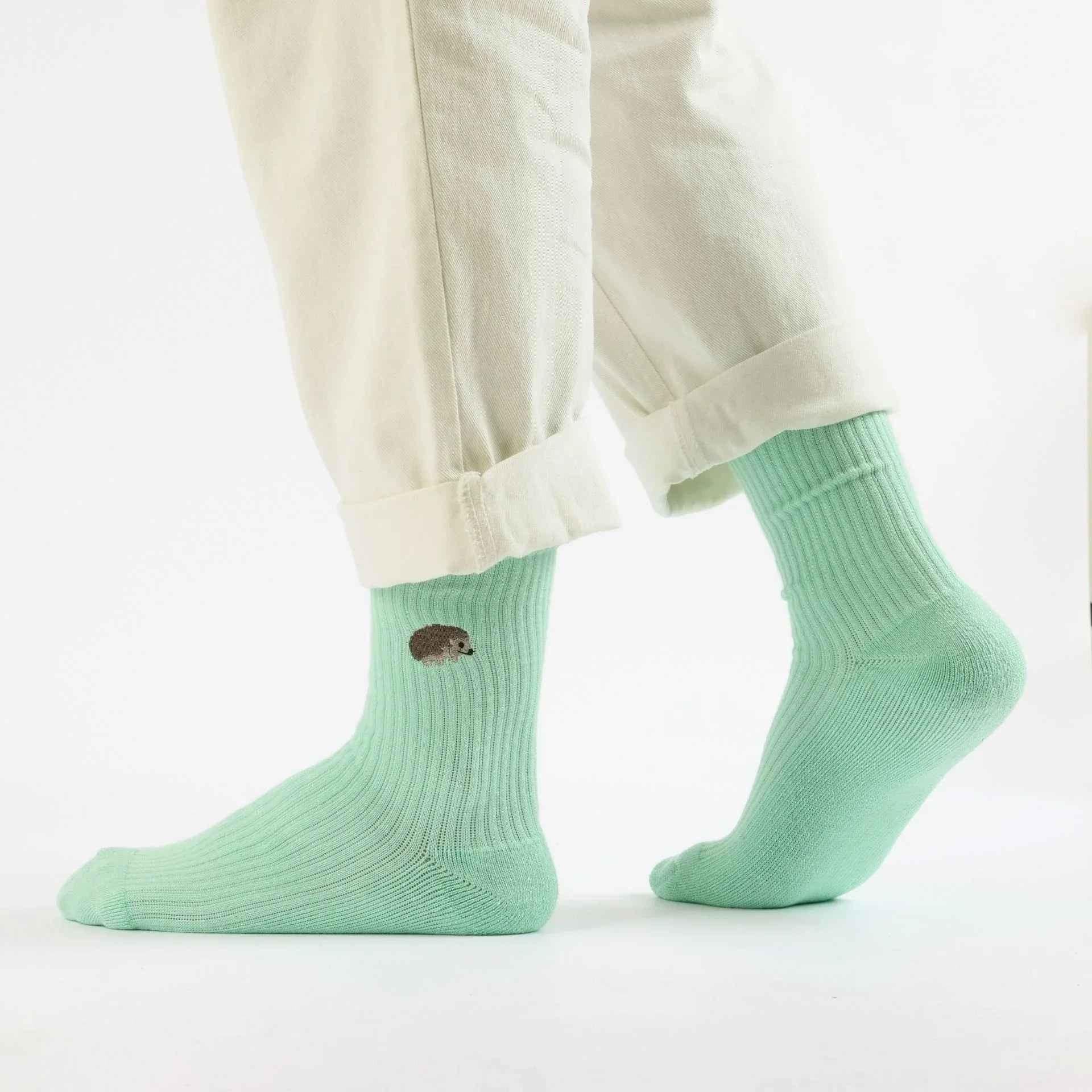 Barekind NZ Save the Hedgehog ribbed bamboo socks for adults, showing comfortable, textured sock design with hedgehog motif.