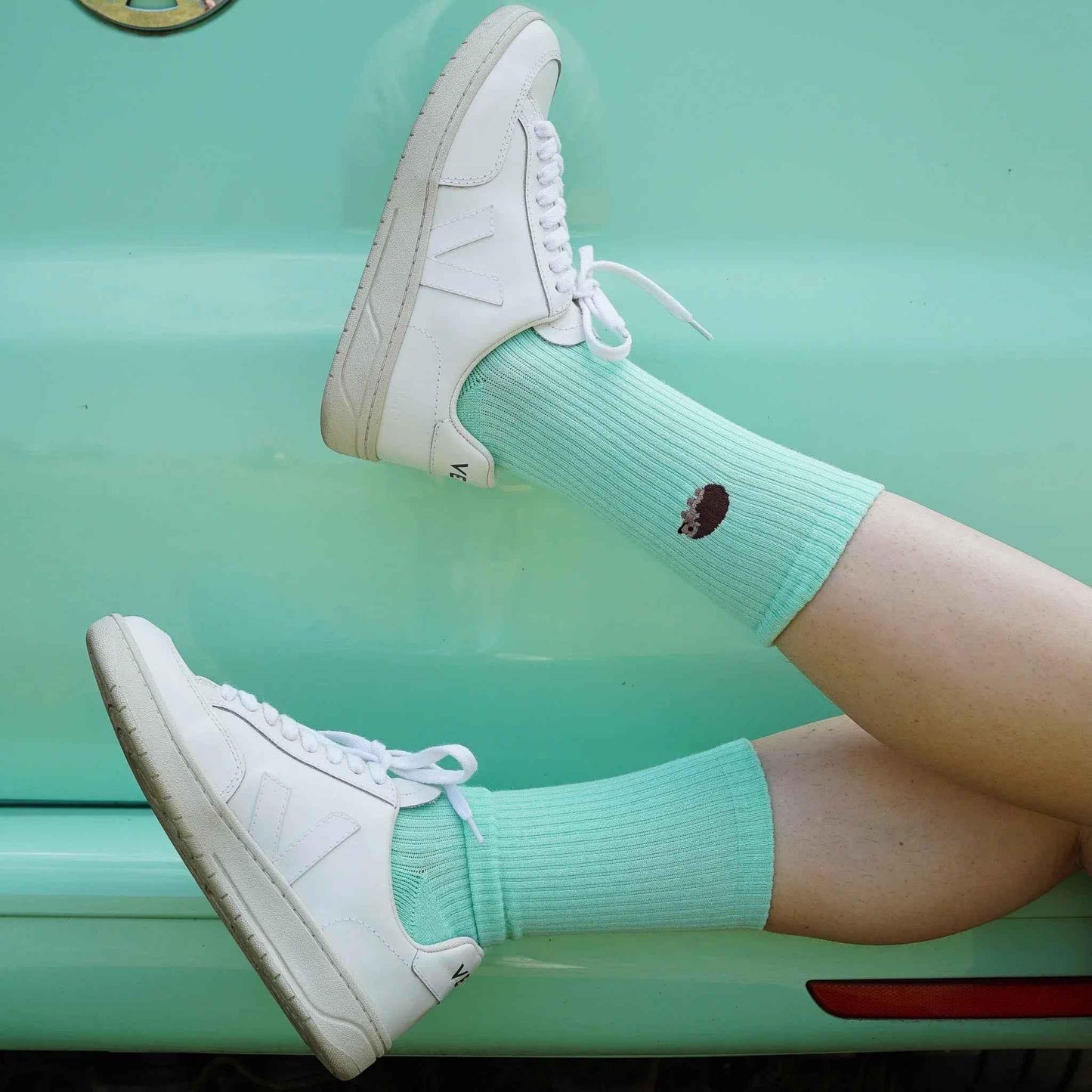 Barekind NZ Save the Hedgehog ribbed bamboo socks for adults, featuring a cozy, textured knit design.