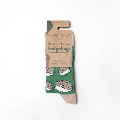 Barekind NZ bamboo socks featuring a hedgehog design, adult size 4-7, eco-friendly and comfortable footwear.