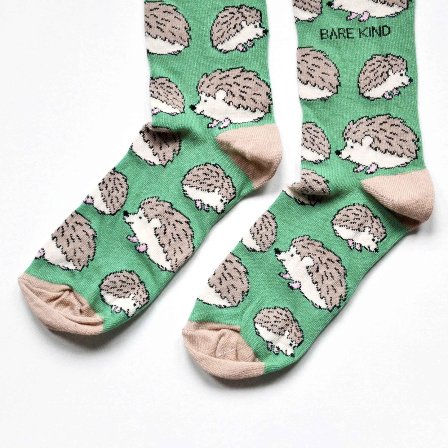 Barekind NZ Save the Hedgehogs bamboo socks for adults, featuring hedgehog and nature-inspired design.