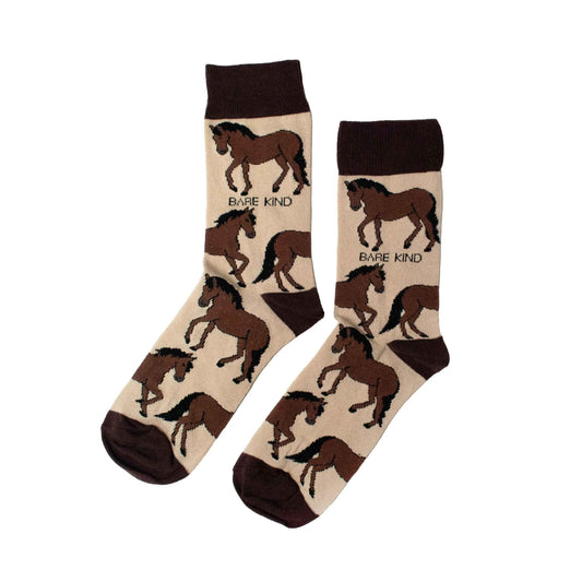 Barekind NZ Save the Horses bamboo socks for adults, showcasing colorful horse-themed design and comfortable sock material.
