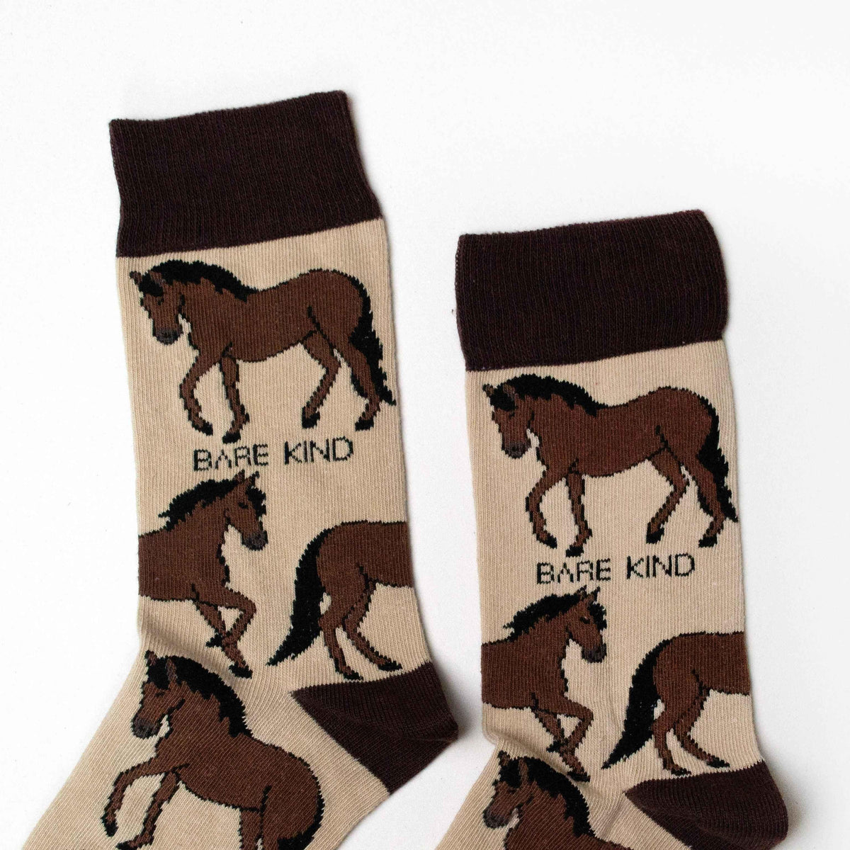 Barekind NZ Save the Horses bamboo socks for adults, featuring a colorful horse design, made from eco-friendly bamboo material.