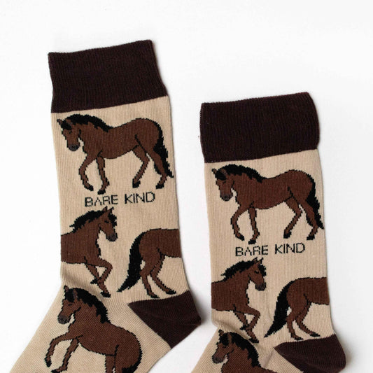 Barekind NZ Save the Horses bamboo socks for adults, featuring a colorful horse design, made from eco-friendly bamboo material.