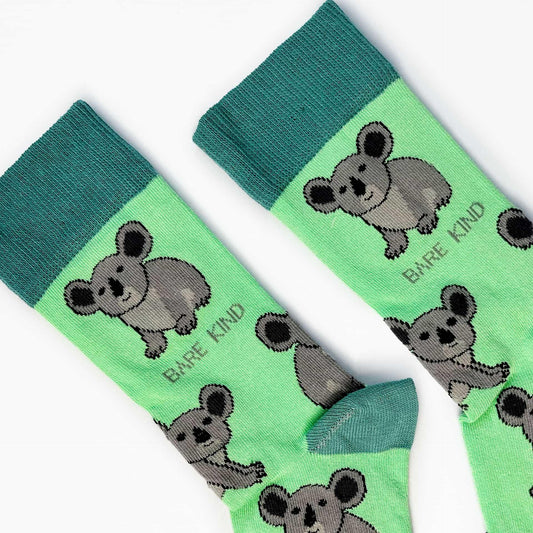 Barekind NZ bamboo socks featuring koala print, designed for adults, comfortable and eco-friendly footwear.