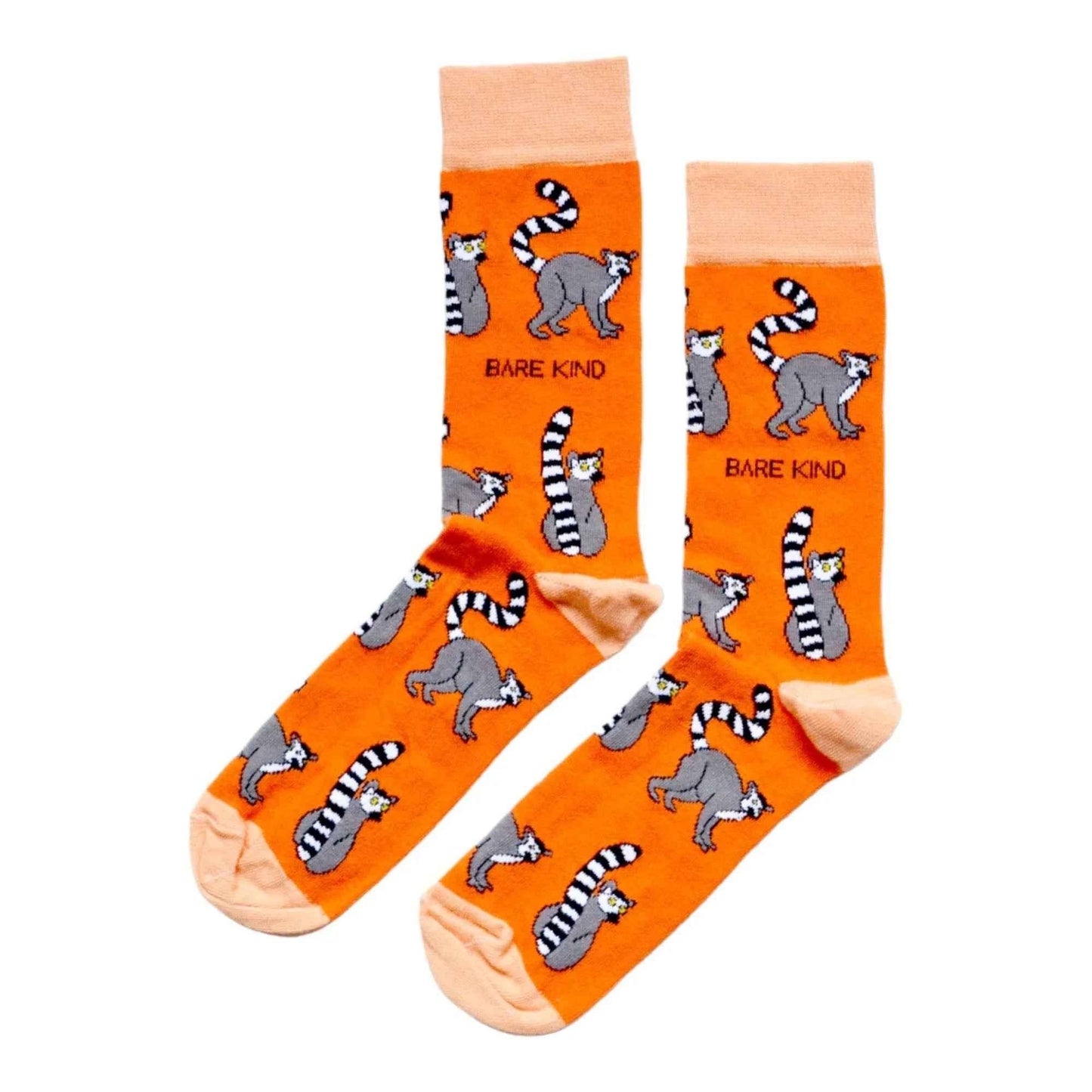 Barekind NZ bamboo socks featuring lemur illustrations, designed for adults size 4-7, made from eco-friendly bamboo material.