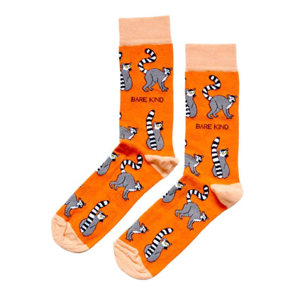 Barekind NZ bamboo socks featuring lemur illustrations, designed for adults size 4-7, made from eco-friendly bamboo material.