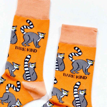 Barekind NZ bamboo socks featuring lemur design, adult size 4-7, soft and eco-friendly socks with nature-inspired print.