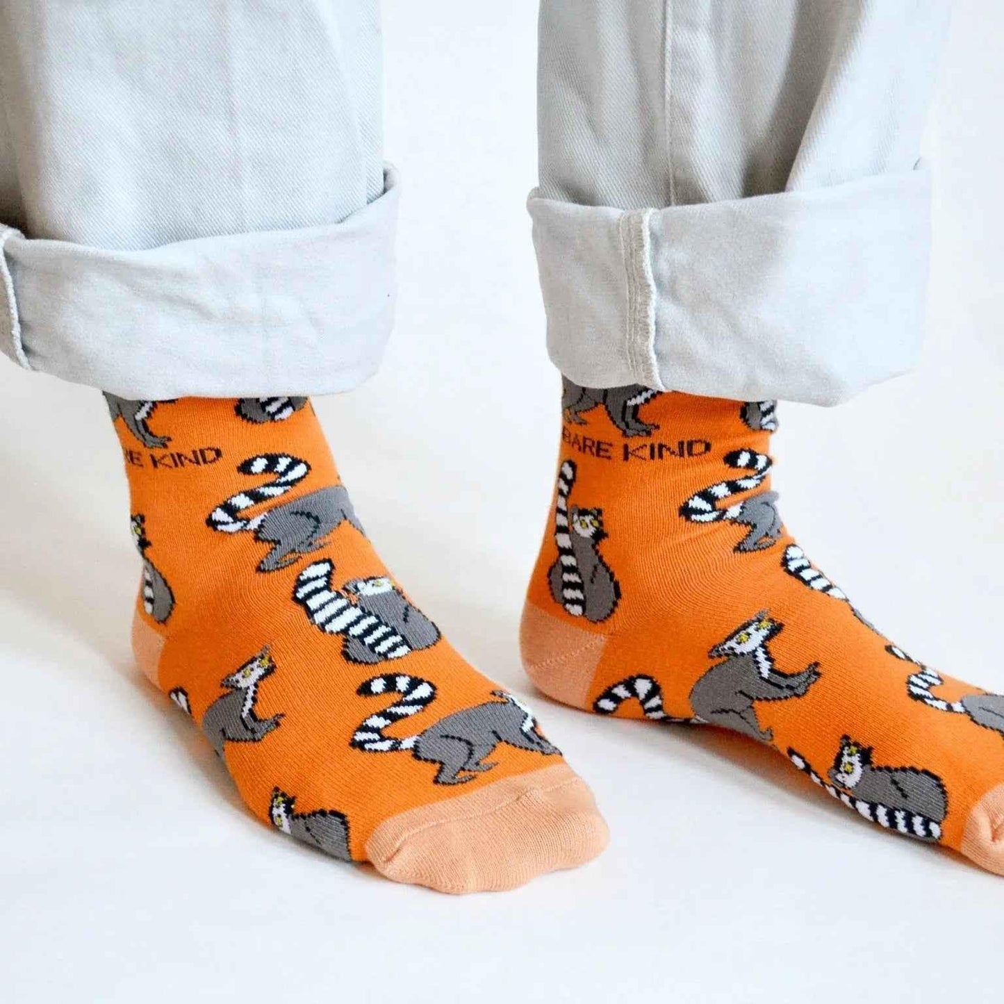 Barekind NZ bamboo socks featuring lemur designs, adult size 4-7, eco-friendly and comfortable for everyday wear.