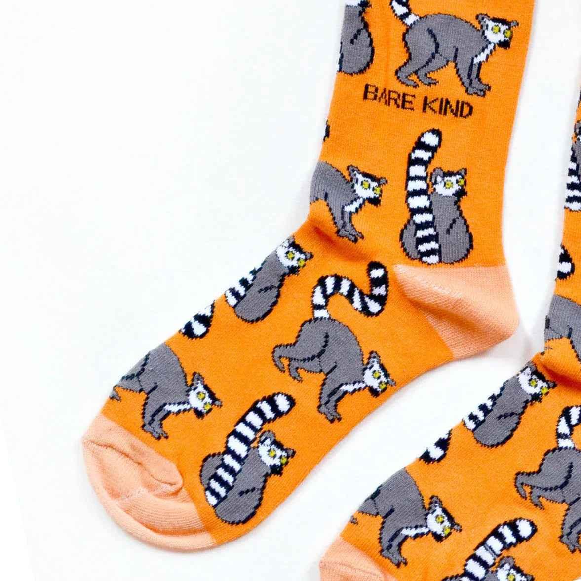 Barekind NZ bamboo socks featuring lemur design, comfortable adult socks made from sustainable bamboo material.