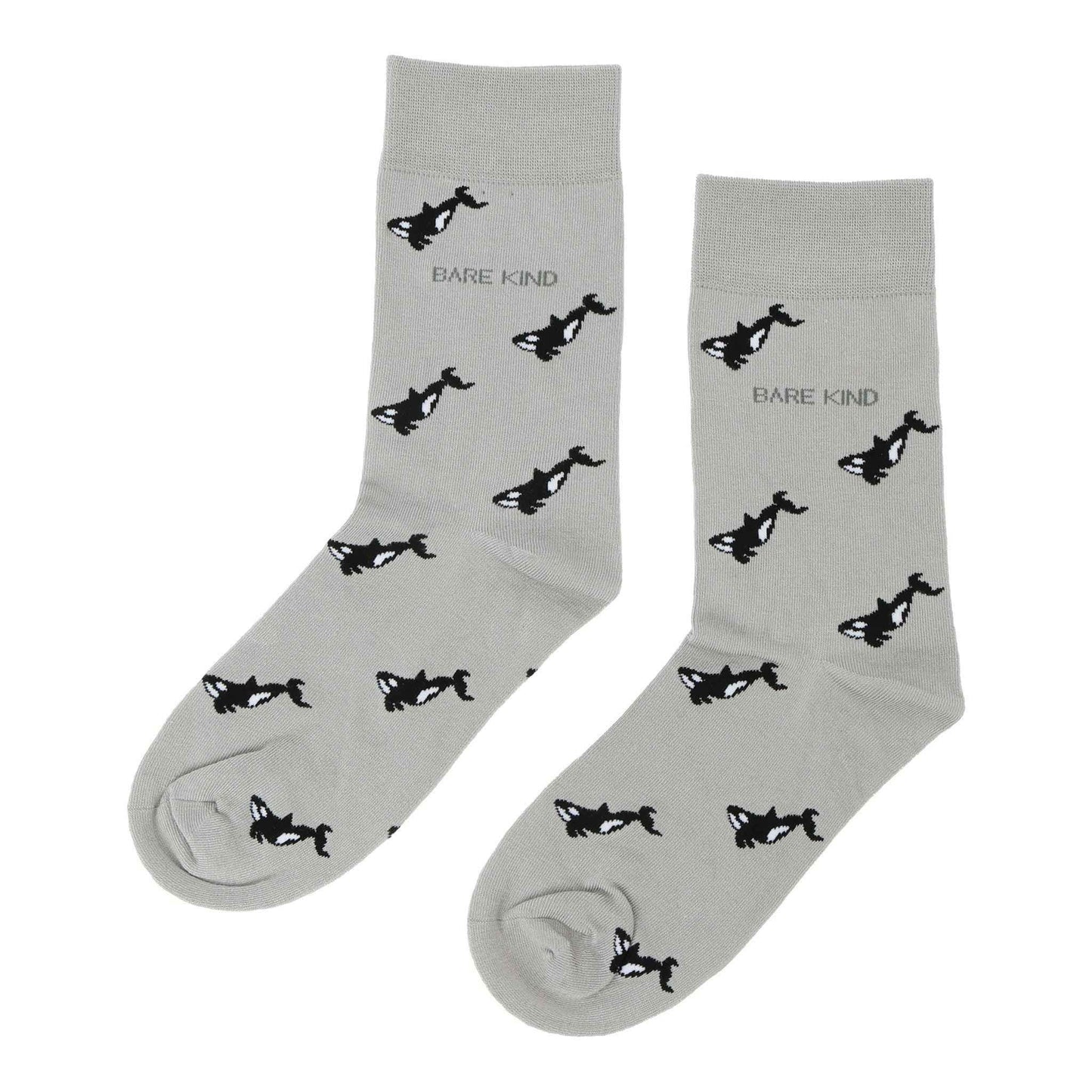 Barekind NZ Save the Orca Small Motif Socks for adults, featuring a playful orca whale design on soft, comfortable socks.