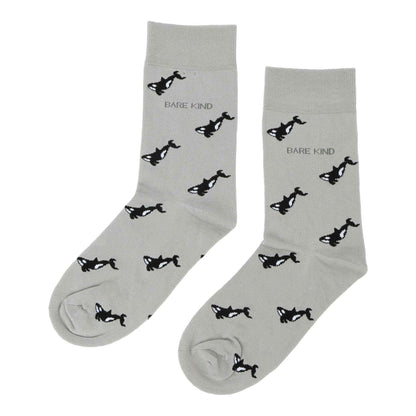 Barekind NZ Save the Orca Small Motif Socks for adults, featuring a playful orca whale design on soft, comfortable socks.