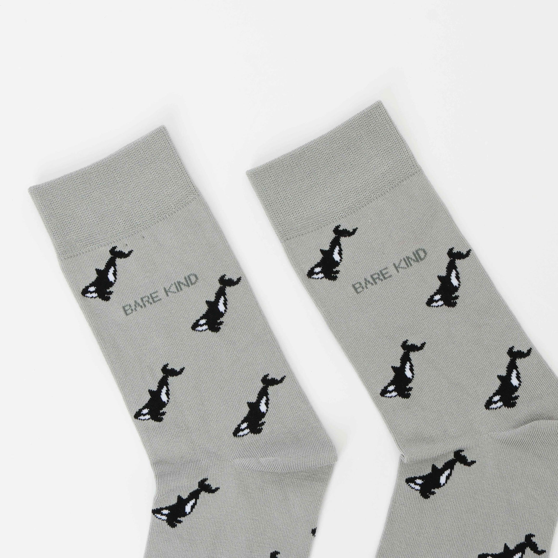 Barekind NZ Save the Orca Small Motif Socks for adults, featuring a marine orca design on comfortable casual socks.