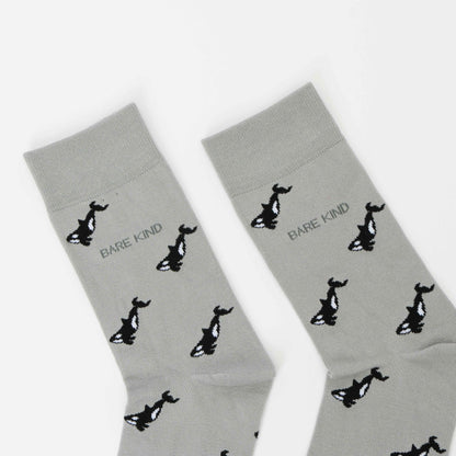 Barekind NZ Save the Orca Small Motif Socks for adults, featuring a marine orca design on comfortable casual socks.