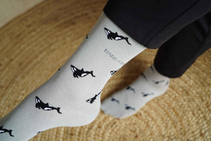 Barekind NZ Save the Orca Small Motif Socks for adults featuring a whale design, made from soft, comfortable fabric.