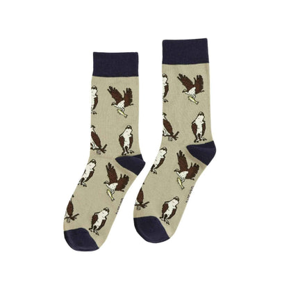Barekind NZ bamboo socks featuring a Save the Osprey design, suitable for adults sized 4-7, made from eco-friendly materials.
