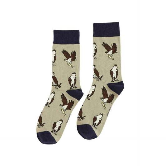 Barekind NZ bamboo socks featuring a Save the Osprey design, suitable for adults sized 4-7, made from eco-friendly materials.