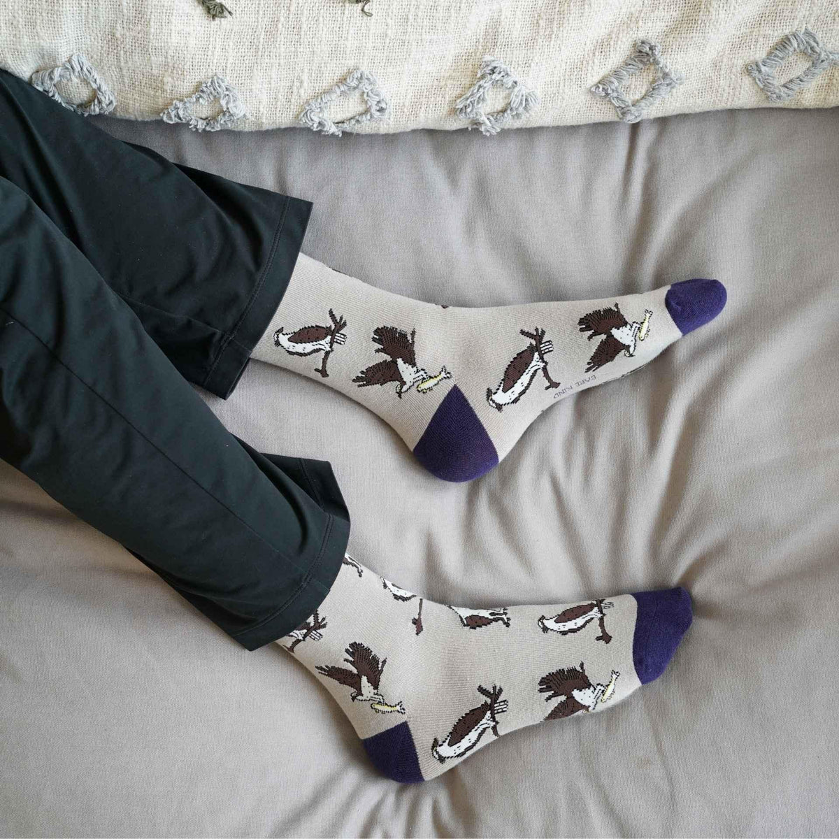 Barekind NZ bamboo socks featuring Save the Osprey design, adult size 4-7, soft and eco-friendly sock for everyday wear