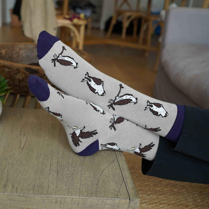 Barekind NZ bamboo socks featuring Save the Osprey design, adult size 4-7, soft and eco-friendly sock for comfortable wear.