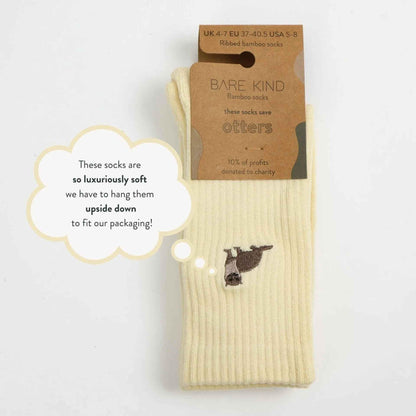 Barekind NZ Save the Otter ribbed bamboo socks for adults, featuring soft, eco-friendly bamboo material and a stylish striped design.