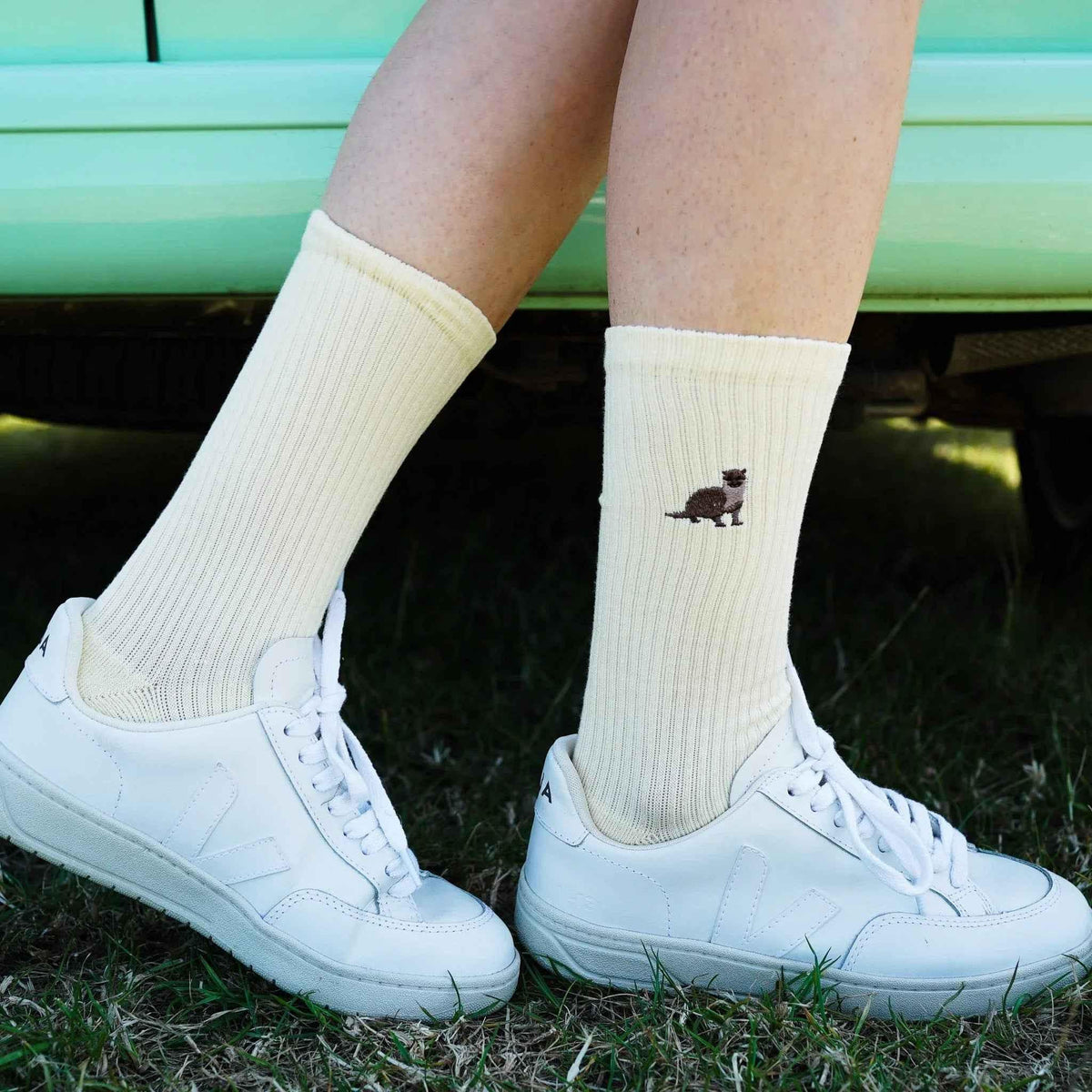 Barekind NZ Save the Otter ribbed bamboo socks for adults, featuring comfortable, eco-friendly sock design with otter graphic pattern.