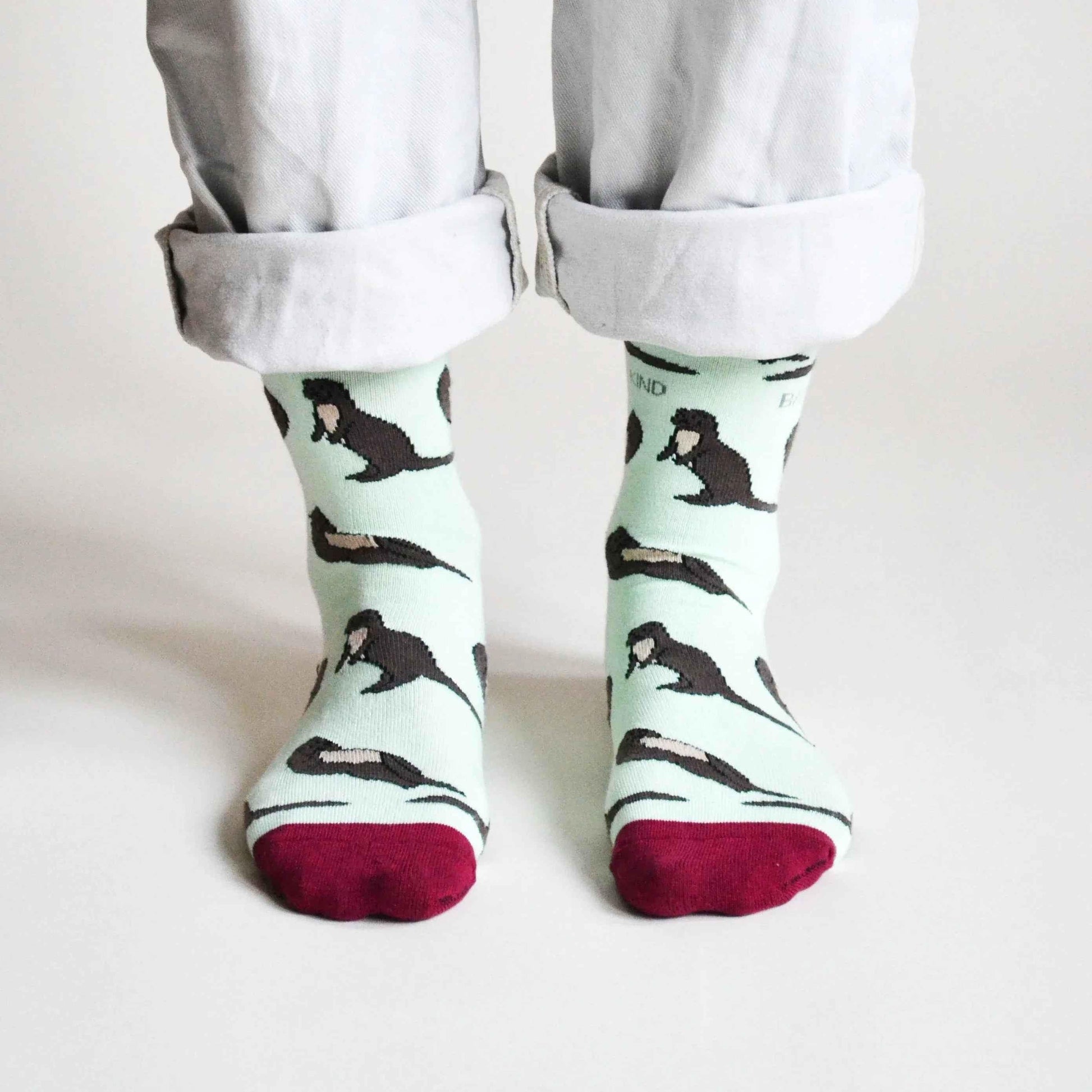Barekind NZ bamboo socks featuring otter designs, soft and eco-friendly socks for adults in size 4-7.