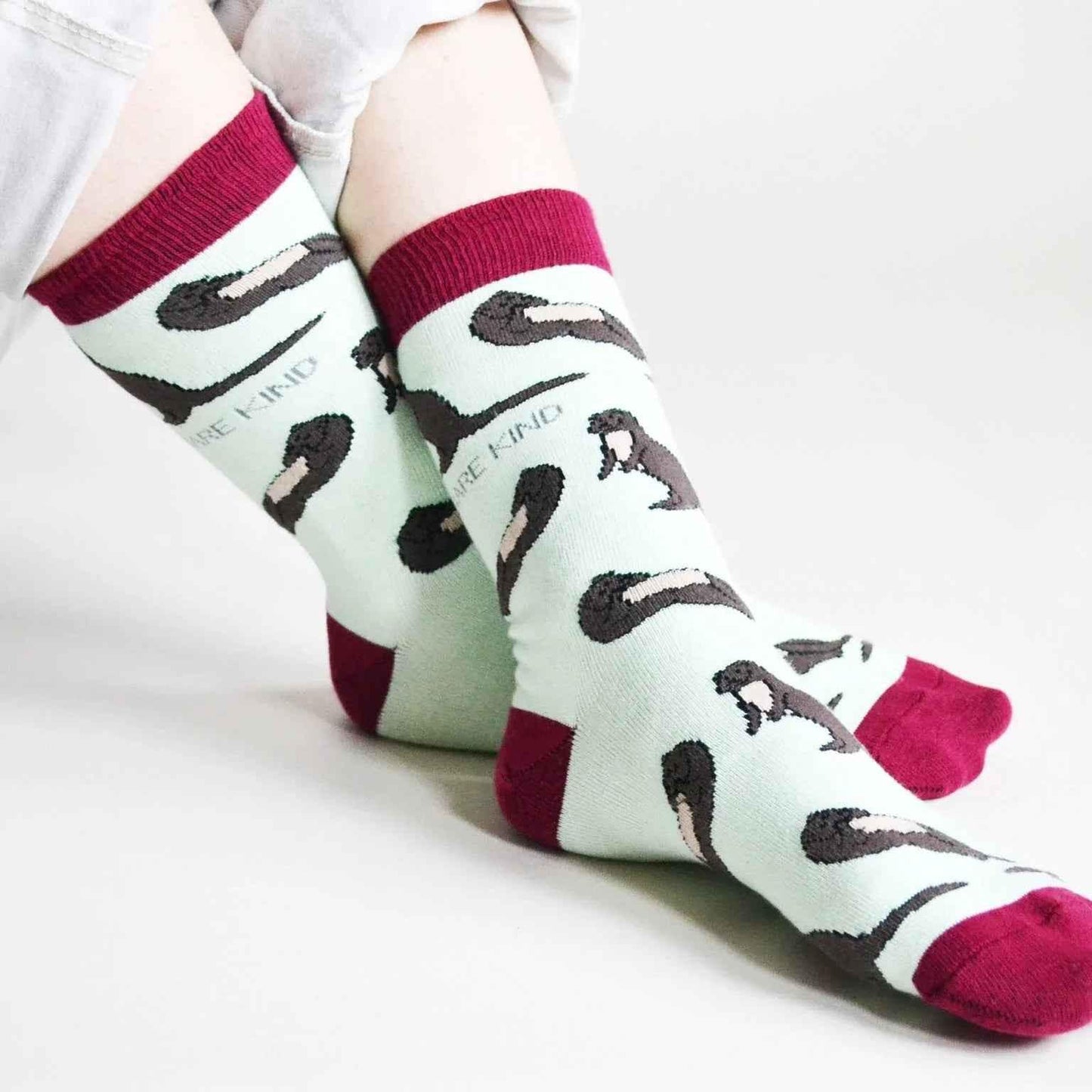 Barekind NZ bamboo socks featuring otter illustrations, designed for adults size 4-7, eco-friendly and comfortable footwear.
