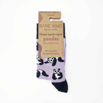 Barekind NZ bamboo socks featuring panda illustrations, designed for adults size 4-7, made from sustainable bamboo material.