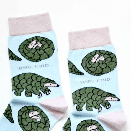 Barekind NZ bamboo socks featuring Save the Pangolins design, adult size 4-7, soft and eco-friendly bamboo fabric.