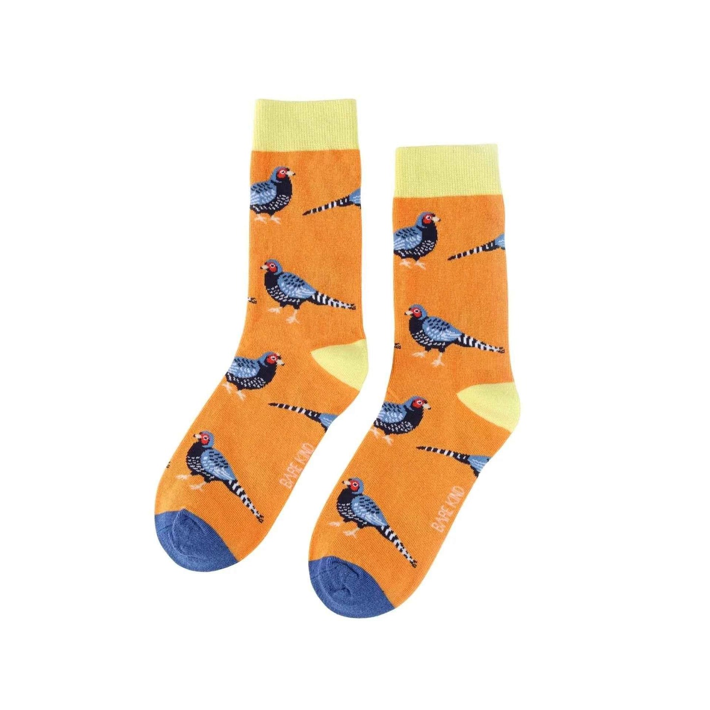 Barekind NZ bamboo socks featuring pheasant design, comfortable adult socks made from eco-friendly bamboo material.