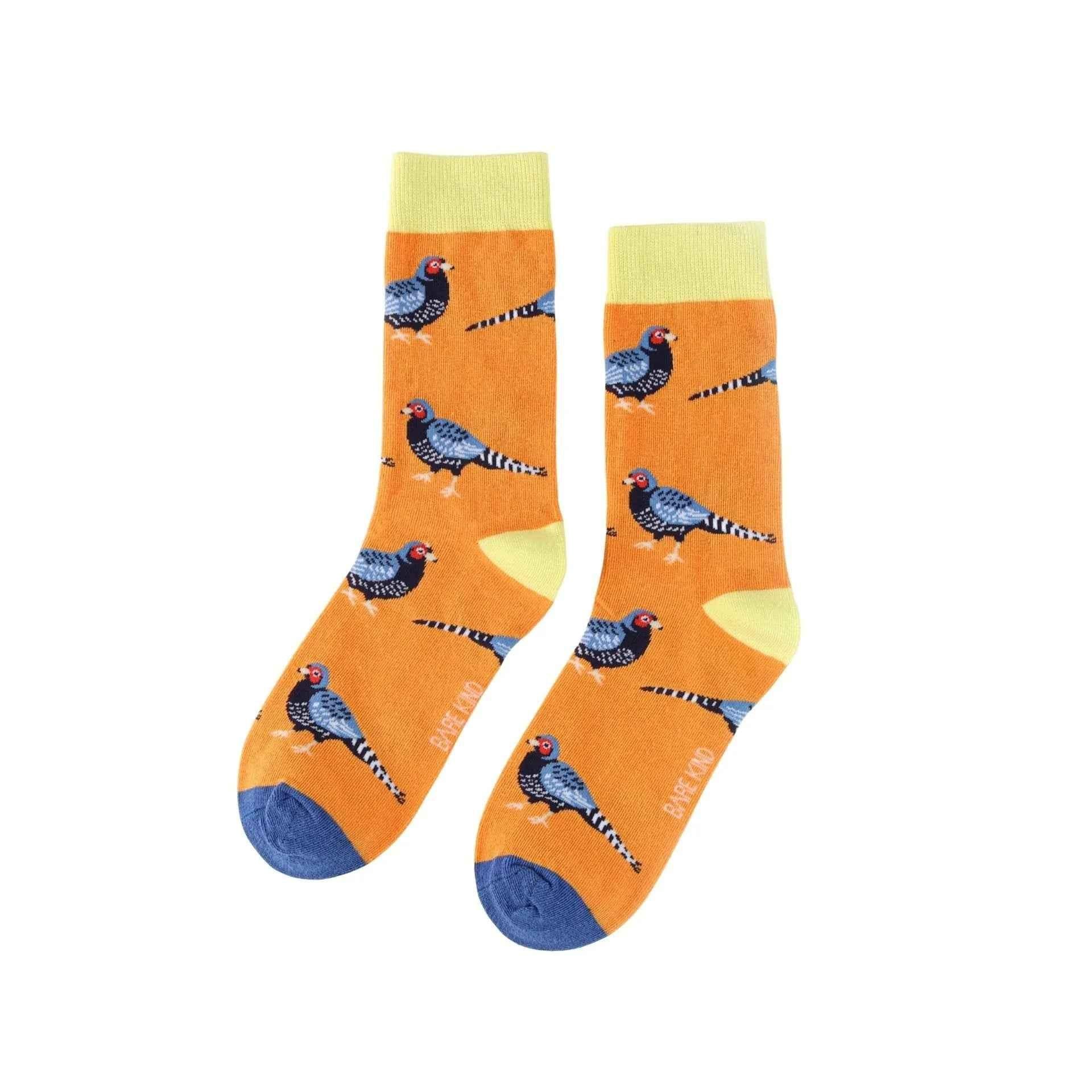 Barekind NZ bamboo socks featuring pheasant design, comfortable adult socks made from eco-friendly bamboo material.
