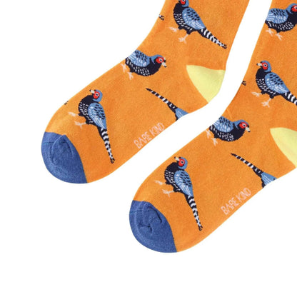 Barekind NZ bamboo socks featuring pheasant design, adult size 4-7, comfortable and eco-friendly footwear.