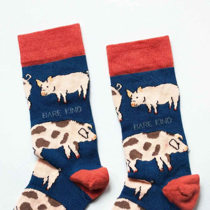 Barekind NZ bamboo socks featuring pig designs, adult size 4-7, eco-friendly and comfortable footwear.