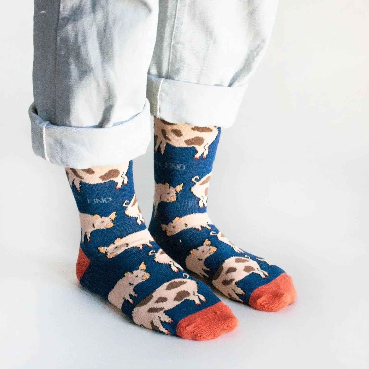 Barekind NZ bamboo socks featuring pig designs, adult size 4-7, eco-friendly and comfortable for everyday wear.