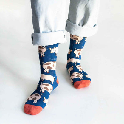 Barekind NZ Save the Pigs Bamboo Socks for adults, featuring eco-friendly bamboo fabric and pig-themed design.