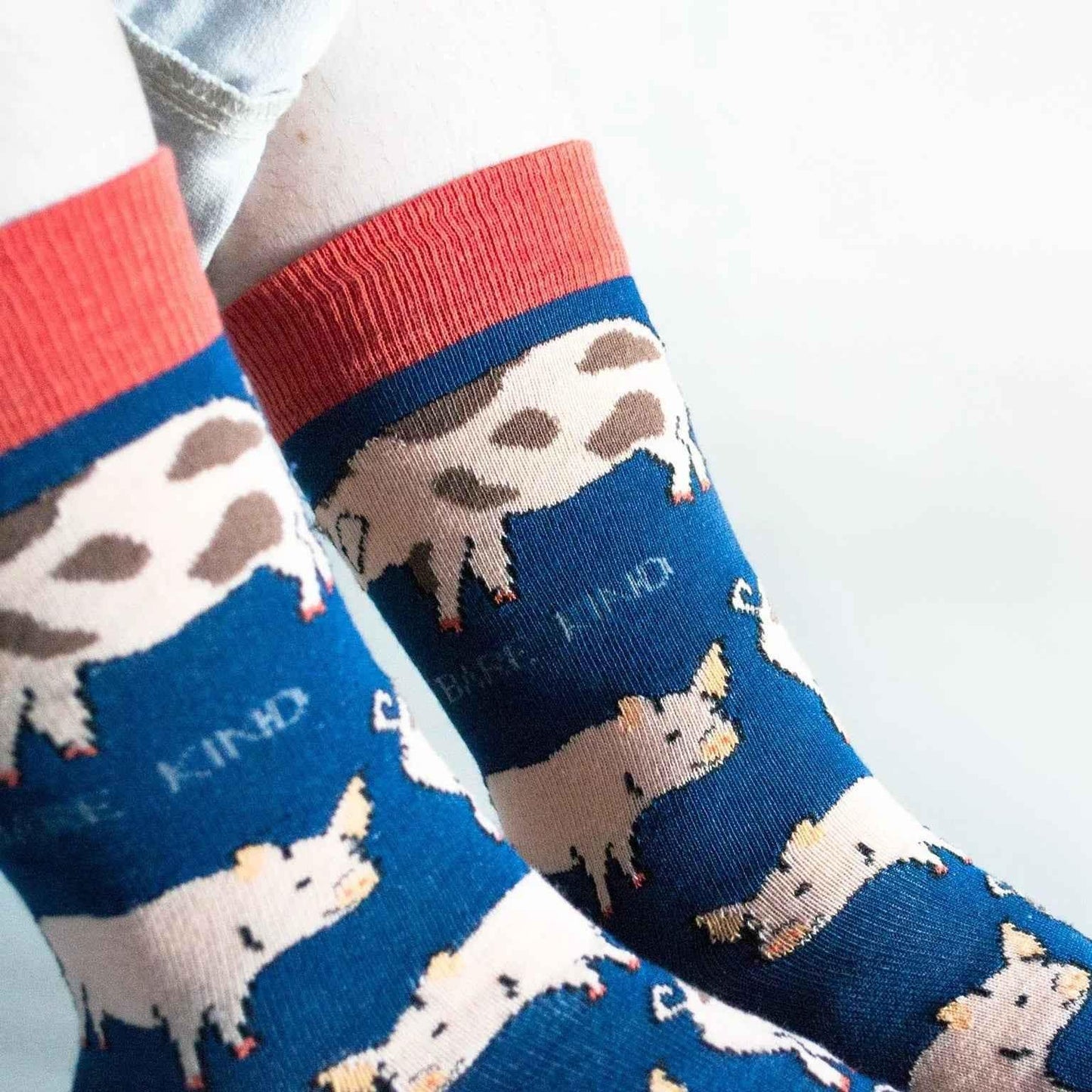 Barekind NZ Save the Pigs bamboo socks for adults, featuring a sustainable pig design, made from soft bamboo fabric.