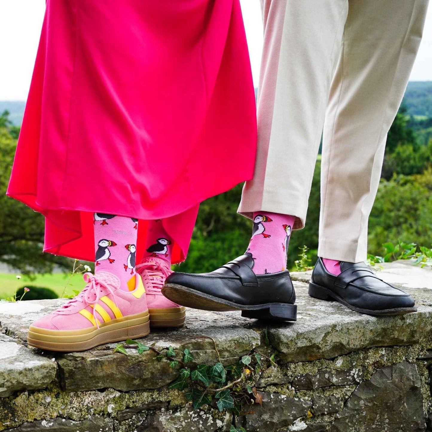 Barekind NZ Save the Pink Puffin bamboo socks for adults, comfortable socks featuring a pink puffin design, made from sustainable bamboo.
