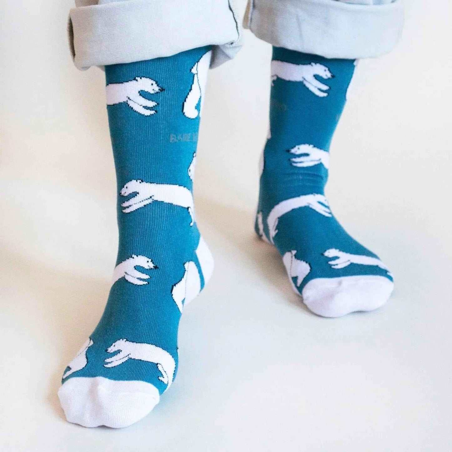 Barekind NZ bamboo socks featuring polar bear design, eco-friendly adult socks for comfortable, sustainable everyday wear.