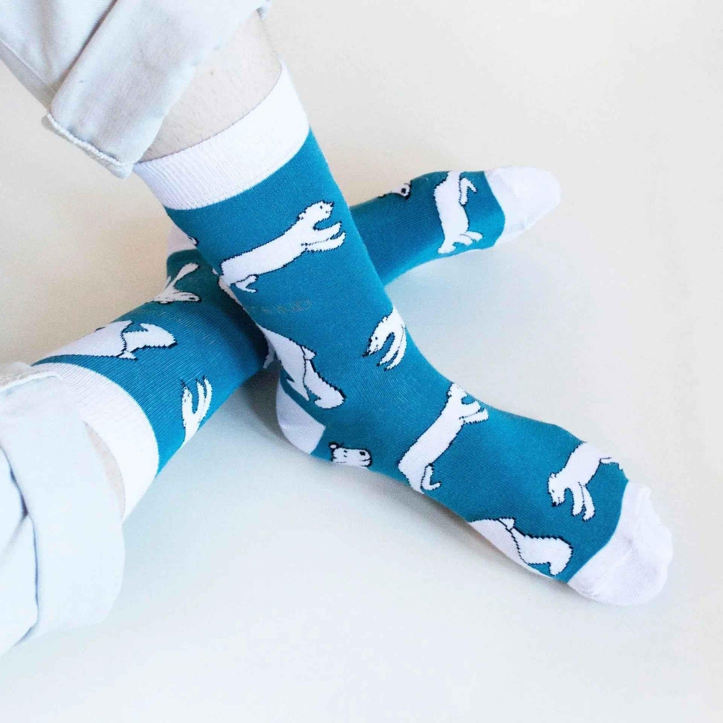 Barekind NZ bamboo socks featuring polar bear design, eco-friendly socks for adults, soft and comfortable footwear.