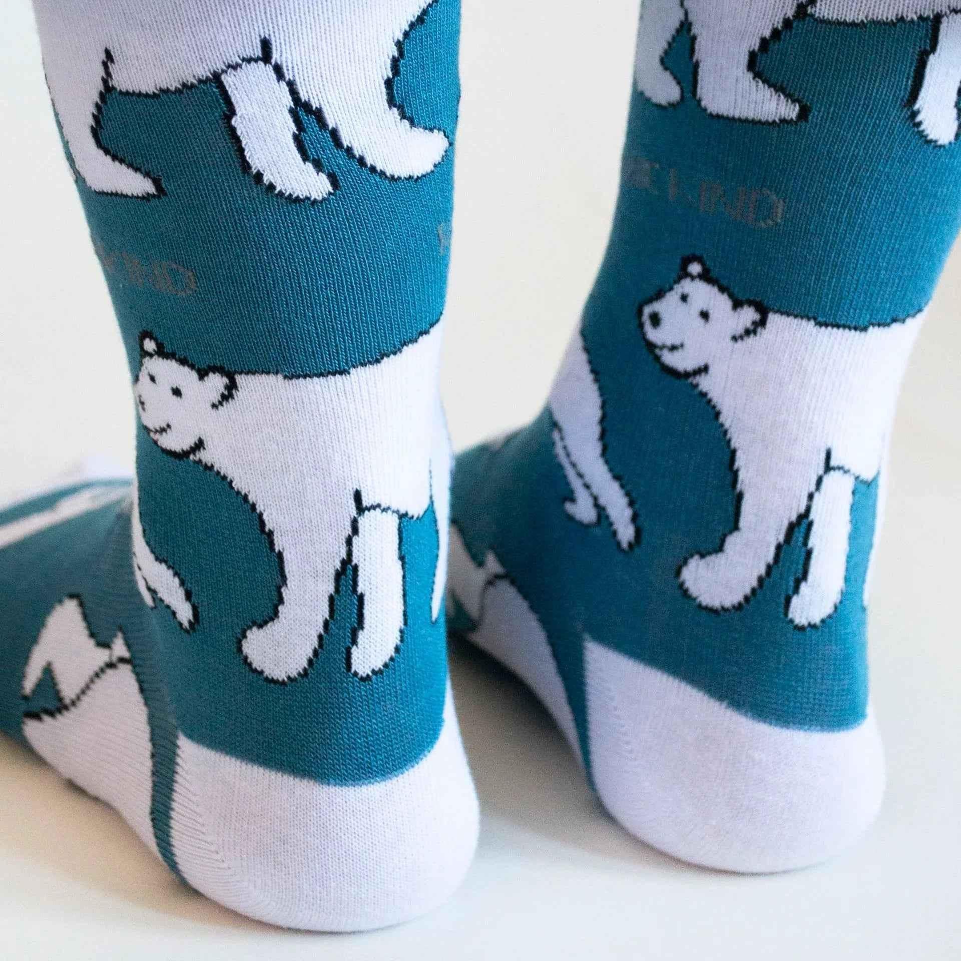 Barekind NZ bamboo socks featuring a polar bear design, perfect for eco-friendly and comfortable adult sock wear.