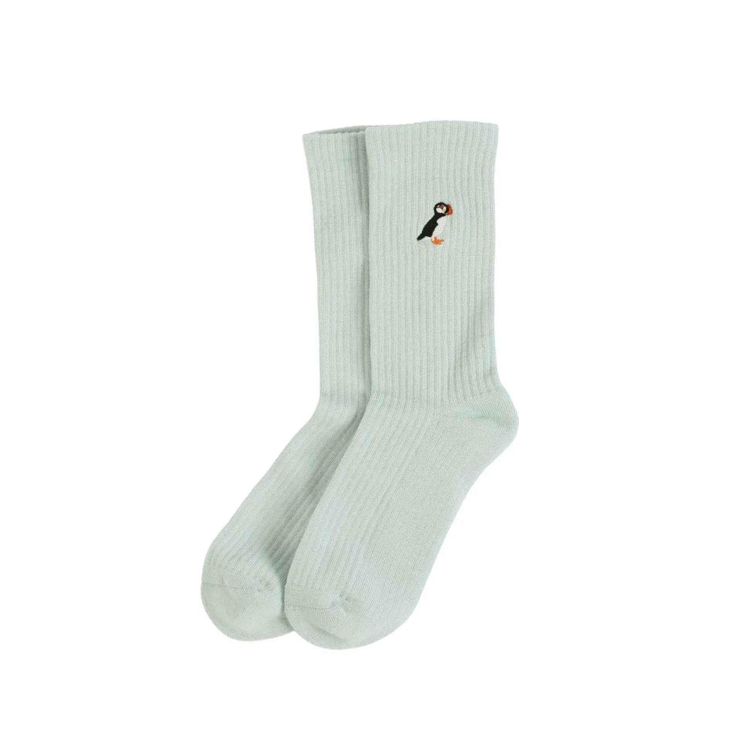 Barekind NZ Save the Puffin ribbed bamboo socks for adults, featuring a cozy knit design and eco-friendly natural fibers.