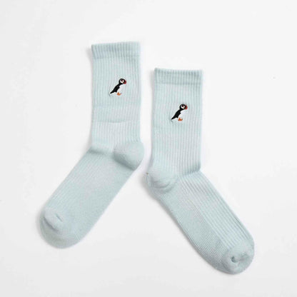 Barekind NZ Save the Puffin ribbed bamboo socks for adults in size 4-7, featuring a comfortable, eco-friendly sock design.